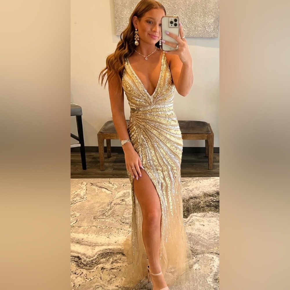 Gold and silver prom dress
